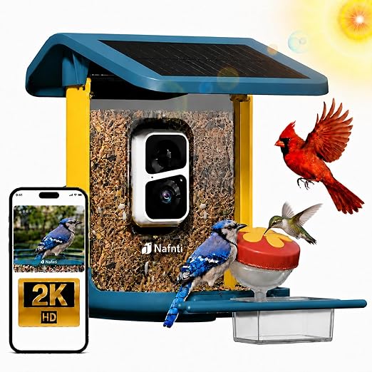 Nafnti 2K Bird Feeder Camera Solar AI Identification