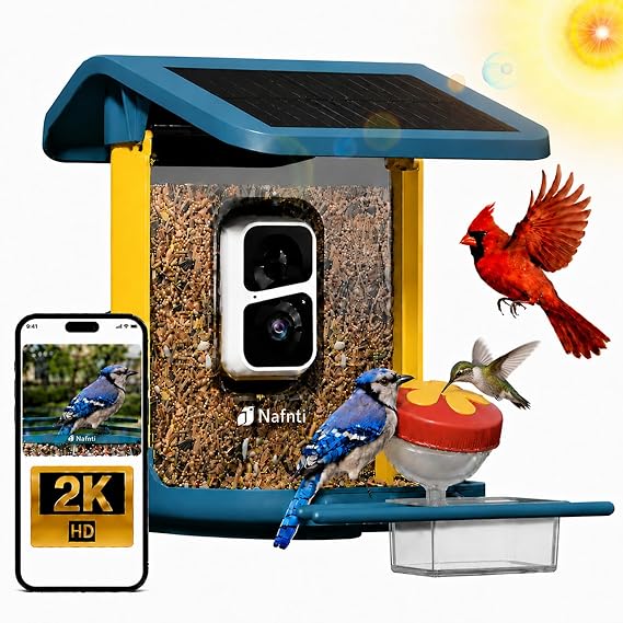 Nafnti 2K Bird Feeder Camera Solar AI Identification