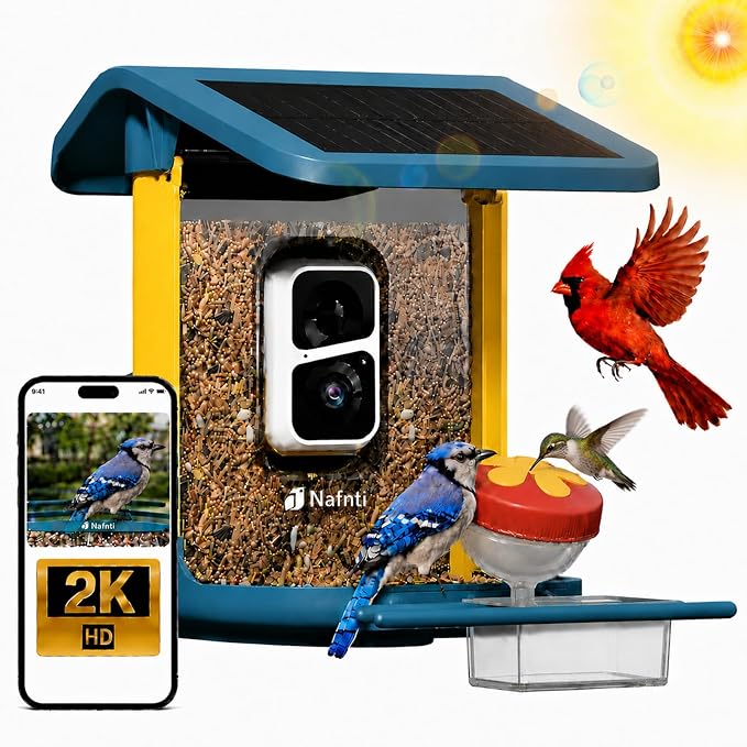 Nafnti 2K Bird Feeder Camera Solar AI Identification