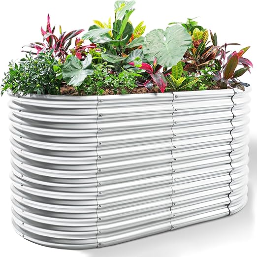 Land Guard 8x4x3 ft Oval Galvanized Raised Garden Bed