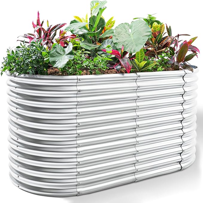 Land Guard 8x4x3 ft Oval Galvanized Raised Garden Bed