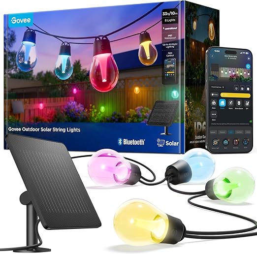 Govee Outdoor Solar String Lights 33ft RGBICW App Cont…